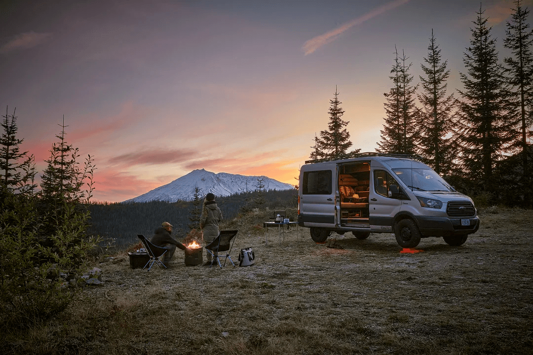 Luxury camper van in nature